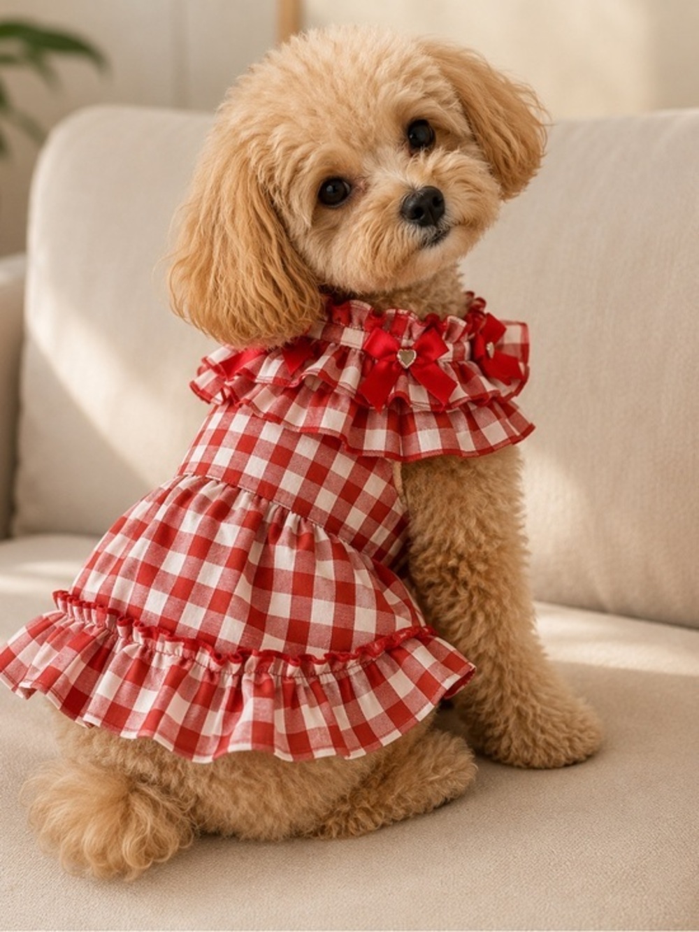 Pets Sun Dress red and checked Size XSMALL